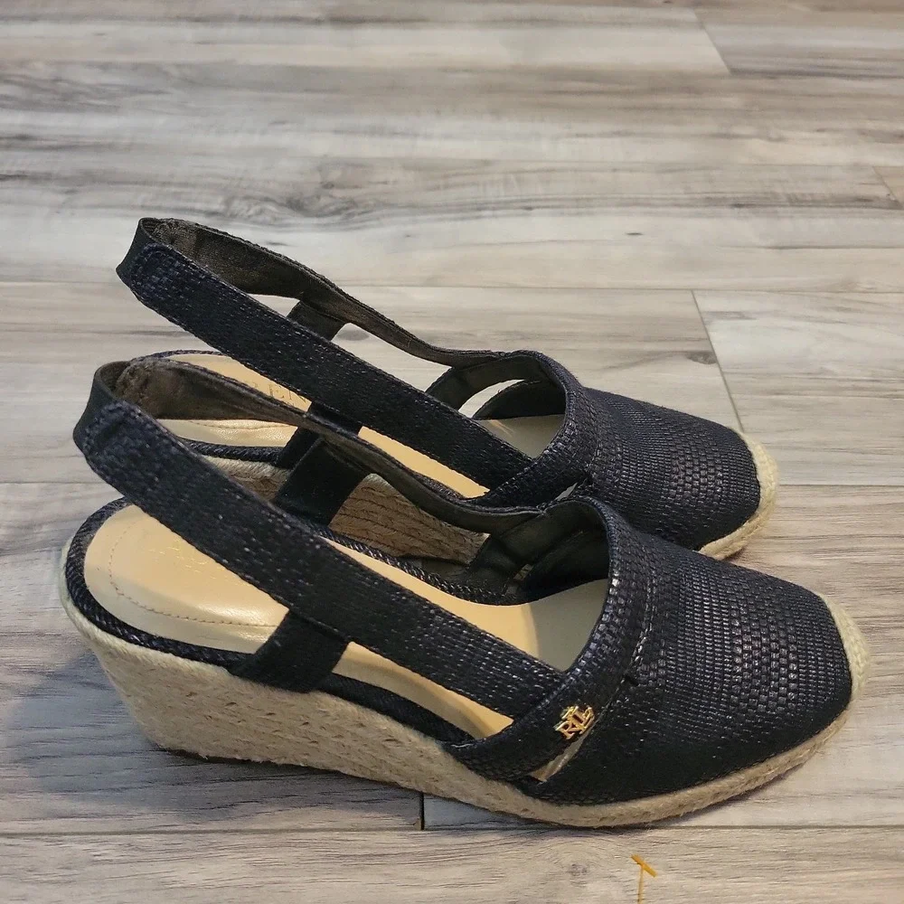 Lauren Ralph Lauren Penelope Espadrille Sandals Womens 10B Black Wedges